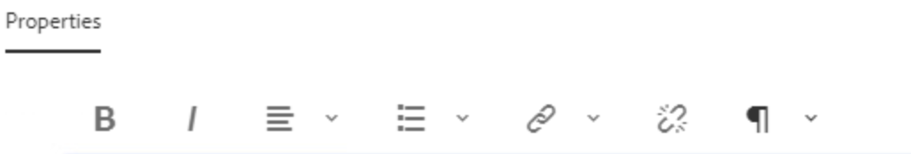 Textkomponente Detailansicht der Formatierungswerkzeuge im RTE-Editor