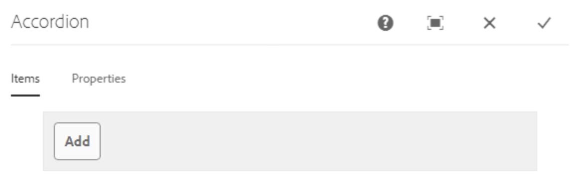Items-Tab des Akkordeon-Elements ohne Befüllung