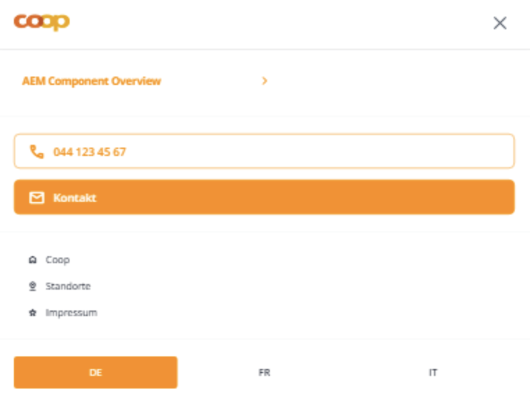 Ansicht der Header-Komponente auf einem Tablet mit allen dazugehörigen Komponenten