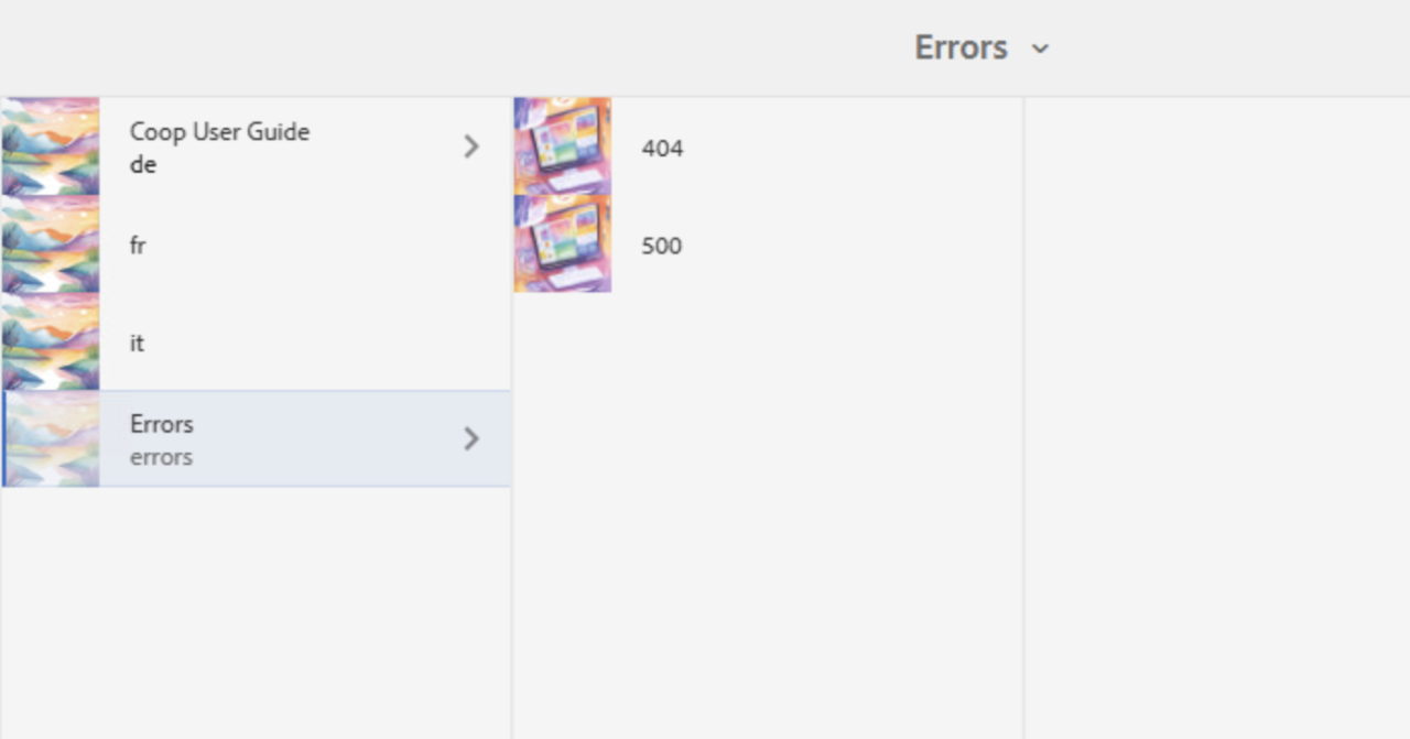 Position der Error-Pages auf Level 0 unterhalb der Sprachversionen in der Column View