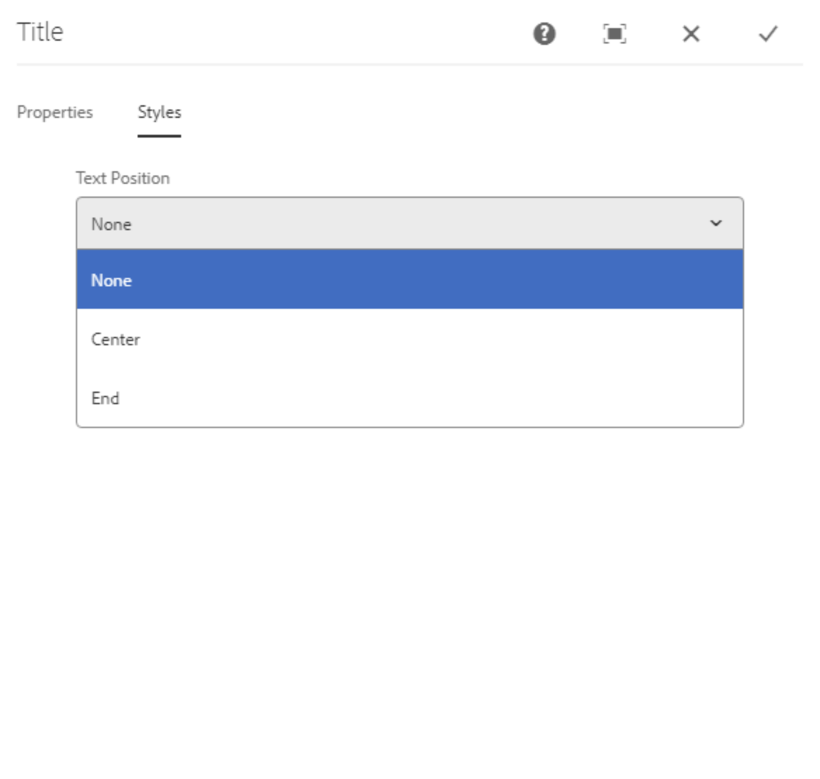 Screenshot der Einstellungen für die Title-Komponente mit dem offenen Tab Styles