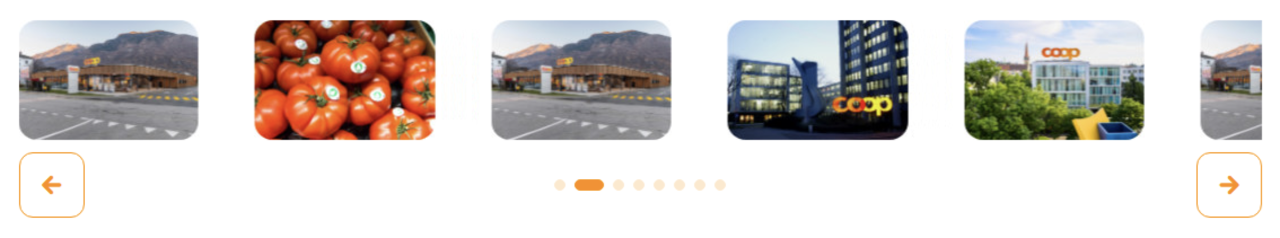 Karussell beispielhaft befüllt mit Slides und der Einstellung Buttons Apart für Wiedergabe rechts und links außen