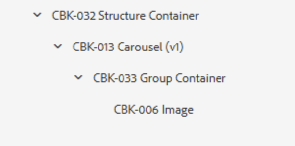 Strukturbeispiel zum Aufbau der Carousel Komponente in der Reihenfolge: Structure Container, Carousel, Group Container, Image
