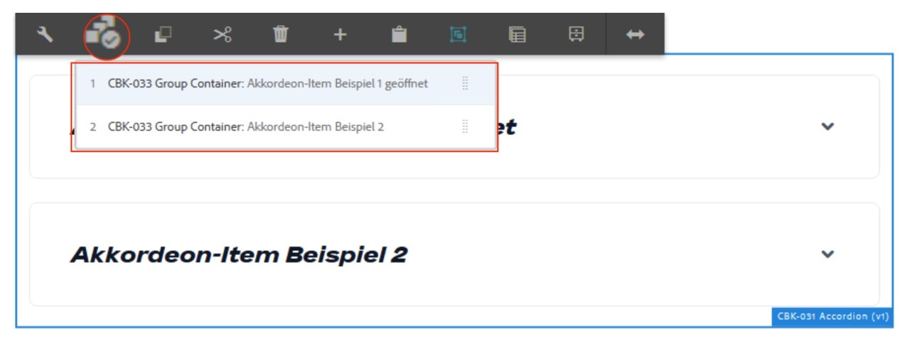 Akkordeon Item mit Panel-Symbol